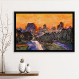 Skyline Downtown Columbia South Carolina Above City Art Watercolor Framed Canvas Prints Wall Art Home Decor,Floating Frame