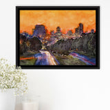 Skyline Downtown Columbia South Carolina Above City Art Watercolor Framed Canvas Prints Wall Art Home Decor,Floating Frame