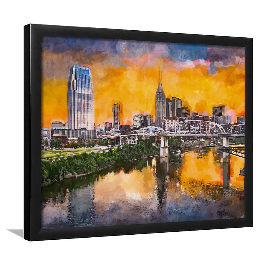Skyline Downtown Nashville Tennessee Usa City Art Watercolor Framed Art Prints Wall Art Decor,Framed Picture