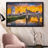 Skyline Downtown Nashville Tennessee Usa City Art Watercolor Framed Canvas Prints Wall Art Home Decor,Floating Frame