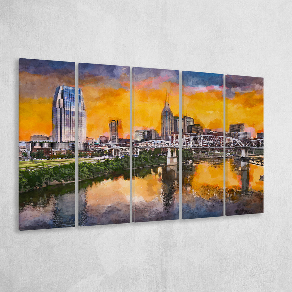 Skyline Downtown Nashville Tennessee Usa 5 Pieces Extra Large Canvas Prints Wall Art Home Decor