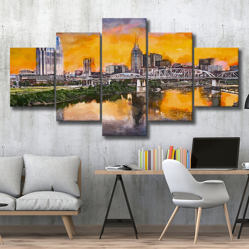 Skyline Downtown Nashville Tennessee Usa 5 Pieces Mixed Canvas Prints Wall Art Home Decor