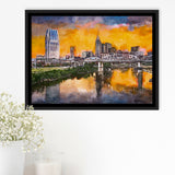 Skyline Downtown Nashville Tennessee Usa City Art Watercolor Framed Canvas Prints Wall Art Home Decor,Floating Frame