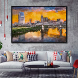 Skyline Downtown Nashville Tennessee Usa City Art Watercolor Framed Canvas Prints Wall Art Home Decor,Floating Frame