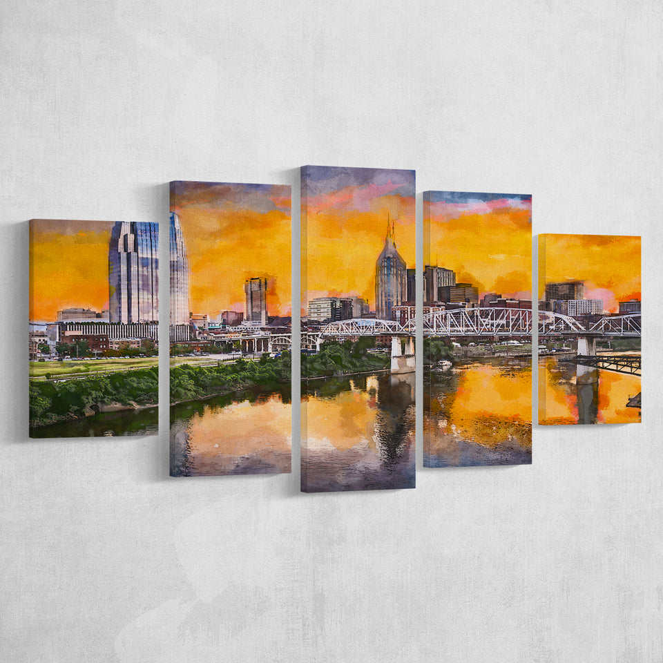 Skyline Downtown Nashville Tennessee Usa 5 Pieces Mixed Canvas Prints Wall Art Home Decor