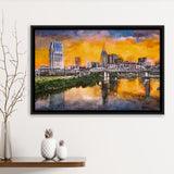 Skyline Downtown Nashville Tennessee Usa City Art Watercolor Framed Canvas Prints Wall Art Home Decor,Floating Frame