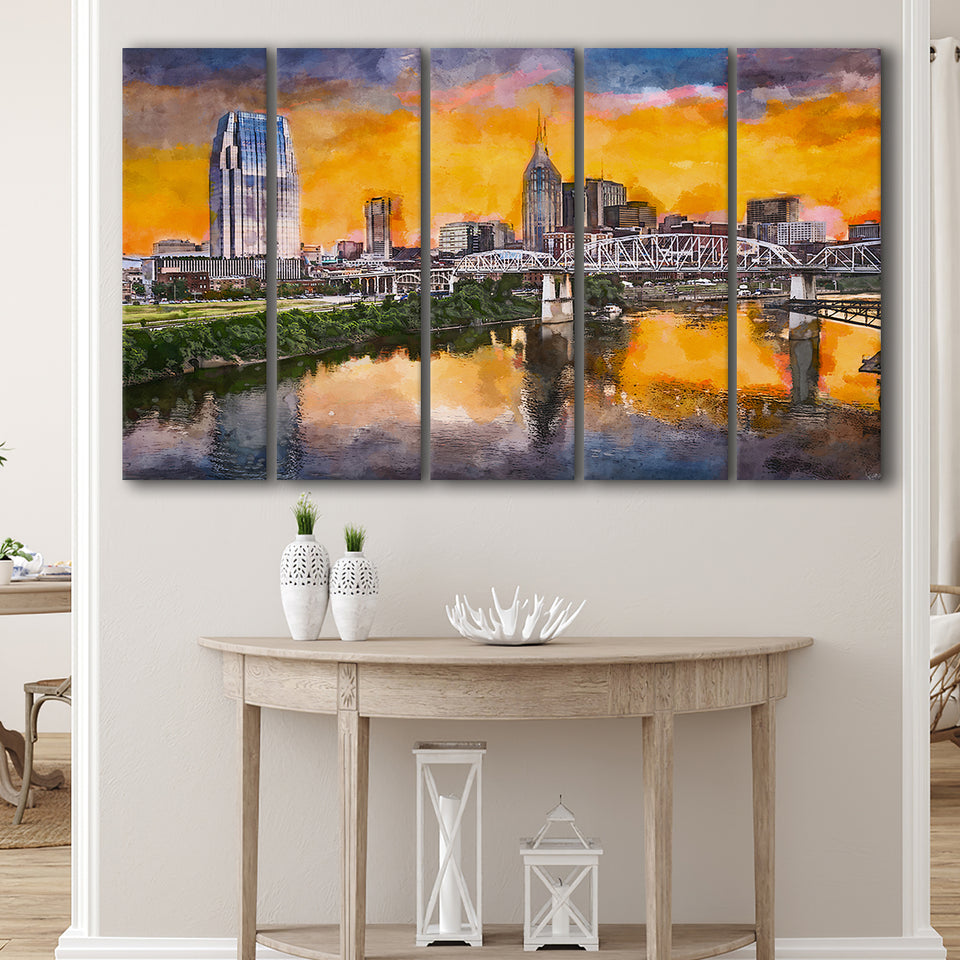 Skyline Downtown Nashville Tennessee Usa 5 Pieces Extra Large Canvas Prints Wall Art Home Decor