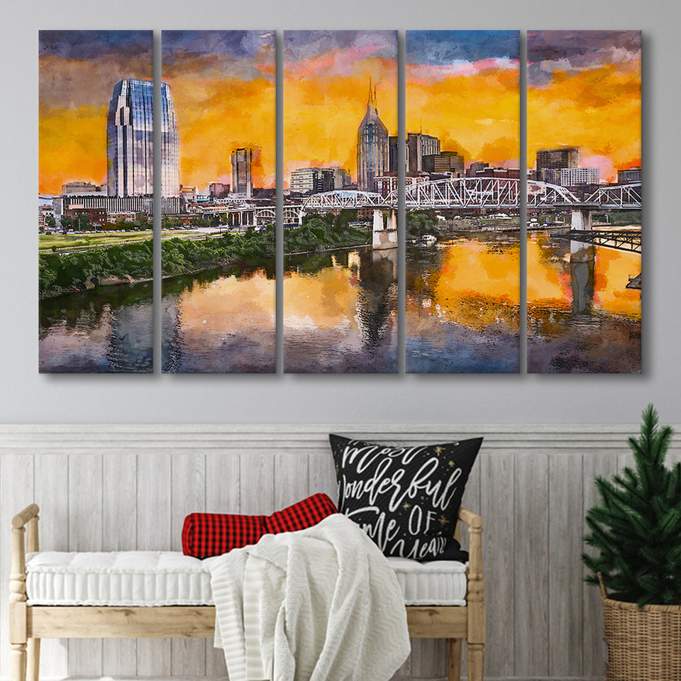 Skyline Downtown Nashville Tennessee Usa 5 Pieces Extra Large Canvas Prints Wall Art Home Decor