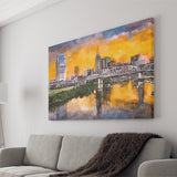 Skyline Downtown Nashville Tennessee Usa City Art Watercolor Canvas Prints Wall Art Home Decor, Large Canvas