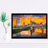 Skyline Downtown Nashville Tennessee Usa City Art Watercolor Framed Art Prints Wall Art Decor,Framed Picture