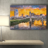 Skyline Downtown Nashville Tennessee Usa City Art Watercolor Canvas Prints Wall Art Home Decor, Large Canvas