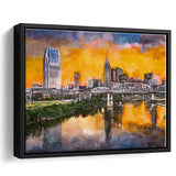 Skyline Downtown Nashville Tennessee Usa City Art Watercolor Framed Canvas Prints Wall Art Home Decor,Floating Frame