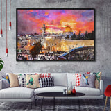 Skyline Old City Western Wall Temple City Art Watercolor Framed Canvas Prints Wall Art Home Decor,Floating Frame