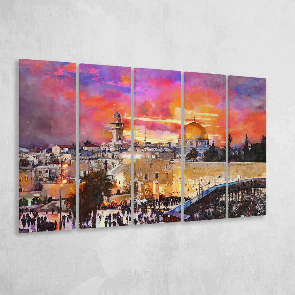 Skyline Old City Western Wall Temple 5 Pieces Extra Large Canvas Prints Wall Art Home Decor