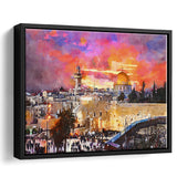 Skyline Old City Western Wall Temple City Art Watercolor Framed Canvas Prints Wall Art Home Decor,Floating Frame