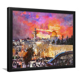 Skyline Old City Western Wall Temple City Art Watercolor Framed Art Prints Wall Art Decor,Framed Picture