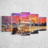 Skyline Old City Western Wall Temple 5 Pieces Mixed Canvas Prints Wall Art Home Decor