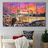 Skyline Old City Western Wall Temple 5 Pieces Extra Large Canvas Prints Wall Art Home Decor
