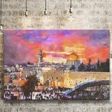 Skyline Old City Western Wall Temple City Art Watercolor Canvas Prints Wall Art Home Decor, Large Canvas