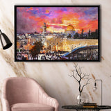 Skyline Old City Western Wall Temple City Art Watercolor Framed Canvas Prints Wall Art Home Decor,Floating Frame