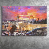 Skyline Old City Western Wall Temple City Art Watercolor Canvas Prints Wall Art Home Decor, Large Canvas