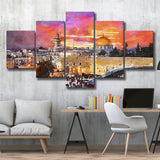 Skyline Old City Western Wall Temple 5 Pieces Mixed Canvas Prints Wall Art Home Decor