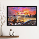 Skyline Old City Western Wall Temple City Art Watercolor Framed Canvas Prints Wall Art Home Decor,Floating Frame