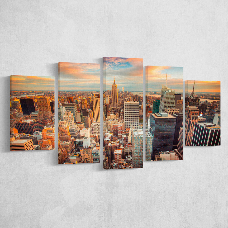 Skyline Office  New York 5 Piece Canvas Prints Wall Art Decor, Multi Panels, Mixed Canvas