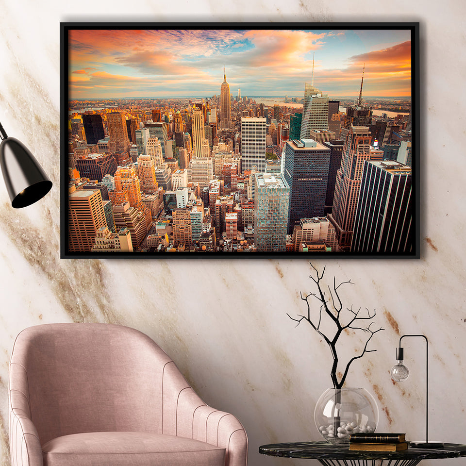 Skyline Office  New York Framed Canvas Prints Wall Art Decor, Framed Picture, Floating Frame