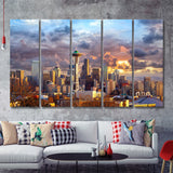 Skyline In Seattle 5 Pieces B Canvas Prints Wall Art - Painting Canvas, Multi Panels,5 Panel, Wall Decor