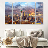 Skyline In Seattle 5 Pieces B Canvas Prints Wall Art - Painting Canvas, Multi Panels,5 Panel, Wall Decor