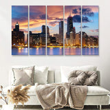 Skyline Of Chicago 5 Pieces B Canvas Prints Wall Art - Painting Canvas, Multi Panels,5 Panel, Wall Decor