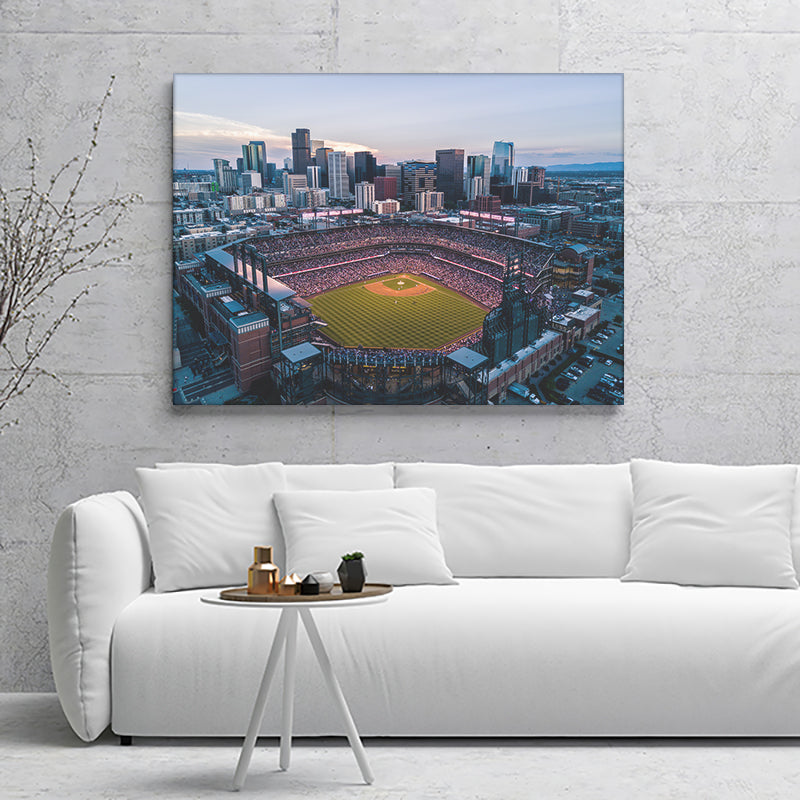 Skyline Of Denver Colorado At Sunset Stadium Baseball Canvas Wall Art - Canvas Prints, Prints for Sale, Canvas Painting, Canvas on Sale