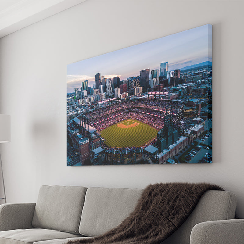 Skyline Of Denver Colorado At Sunset Stadium Baseball Canvas Wall Art - Canvas Prints, Prints for Sale, Canvas Painting, Canvas on Sale