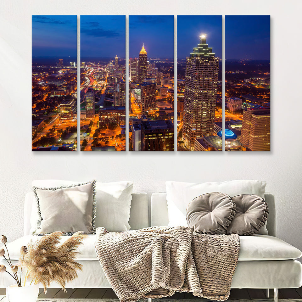 Skyline of downtown Atlanta Georgia USA 5 Pieces Canvas Prints Wall Art - Painting Canvas, Multi Panels, Wall Decor