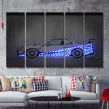 Skyline R34 Wall Art Neon Print 5 Pieces B Canvas Prints Wall Art - Painting Canvas, Multi Panels, Wall Decor