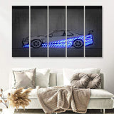 Skyline R34 Wall Art Neon Print 5 Pieces B Canvas Prints Wall Art - Painting Canvas, Multi Panels, Wall Decor