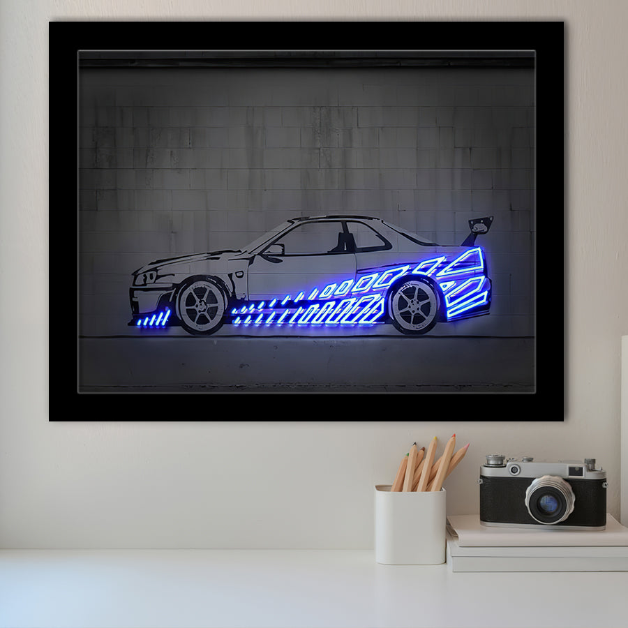 Skyline R34 Wall Art Neon Print Framed Art Prints Wall Decor - Painting Prints,Framed Picture, Home Decor, For Sale
