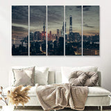 Skyscrapers Night City Of Shanghai 5 Pieces B Canvas Prints Wall Art - Painting Canvas, Multi Panels,5 Panel, Wall Decor