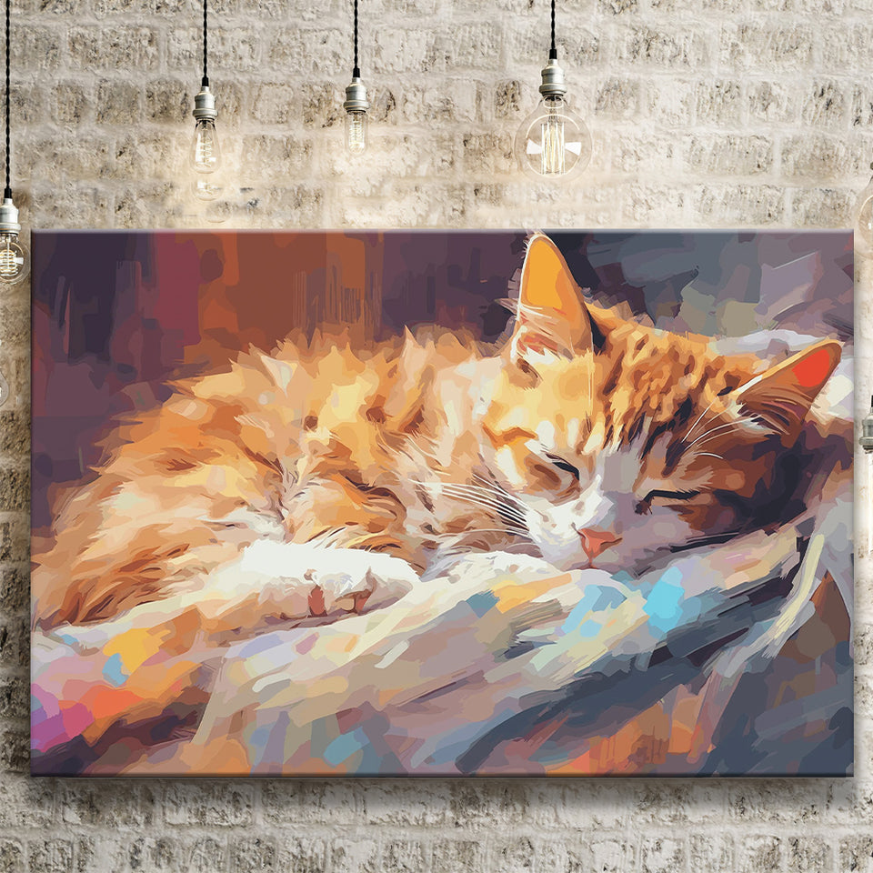 Sleeping Kitty, Sleepy Cat Water Color Painting Canvas, Cat Lover Art Canvas Prints Wall Art, Home Living Room Decor, Large Canvas