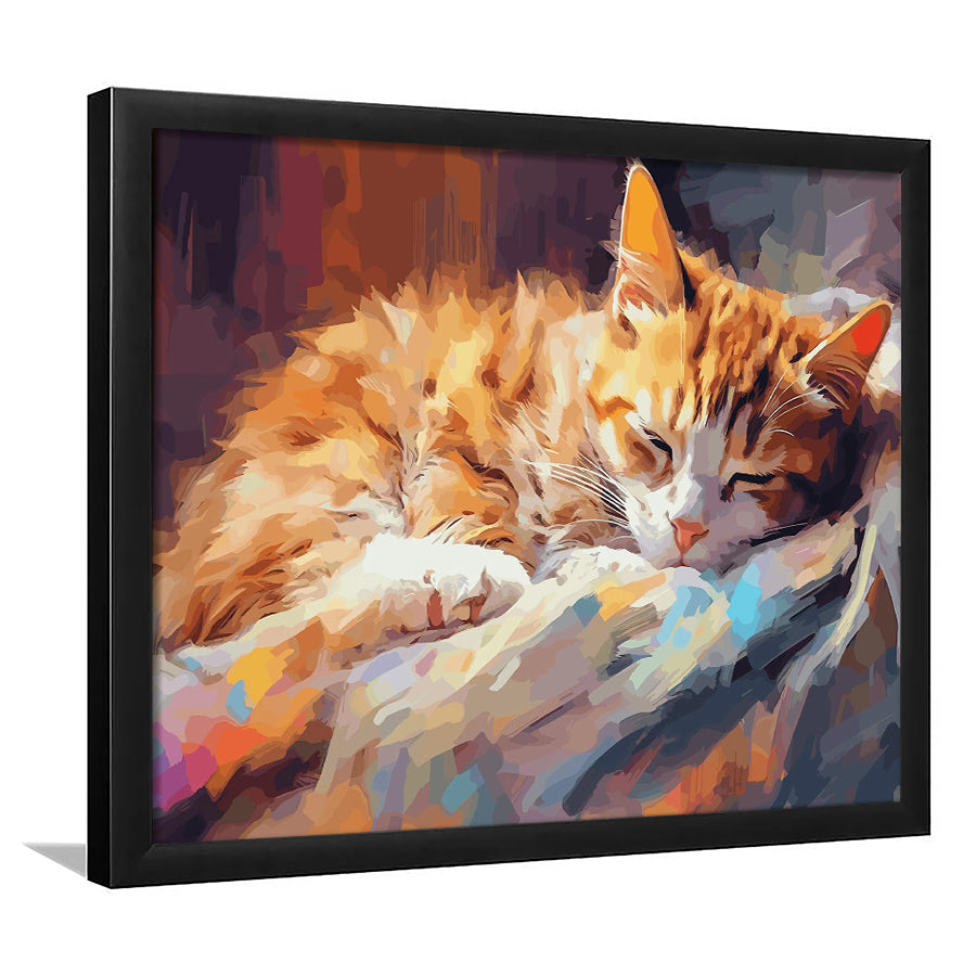 Sleeping Kitty, Sleepy Cat Water Color Painting Canvas, Cat Lover Art Framed Art Prints Wall Decor, Framed Picture, Large Art Prints