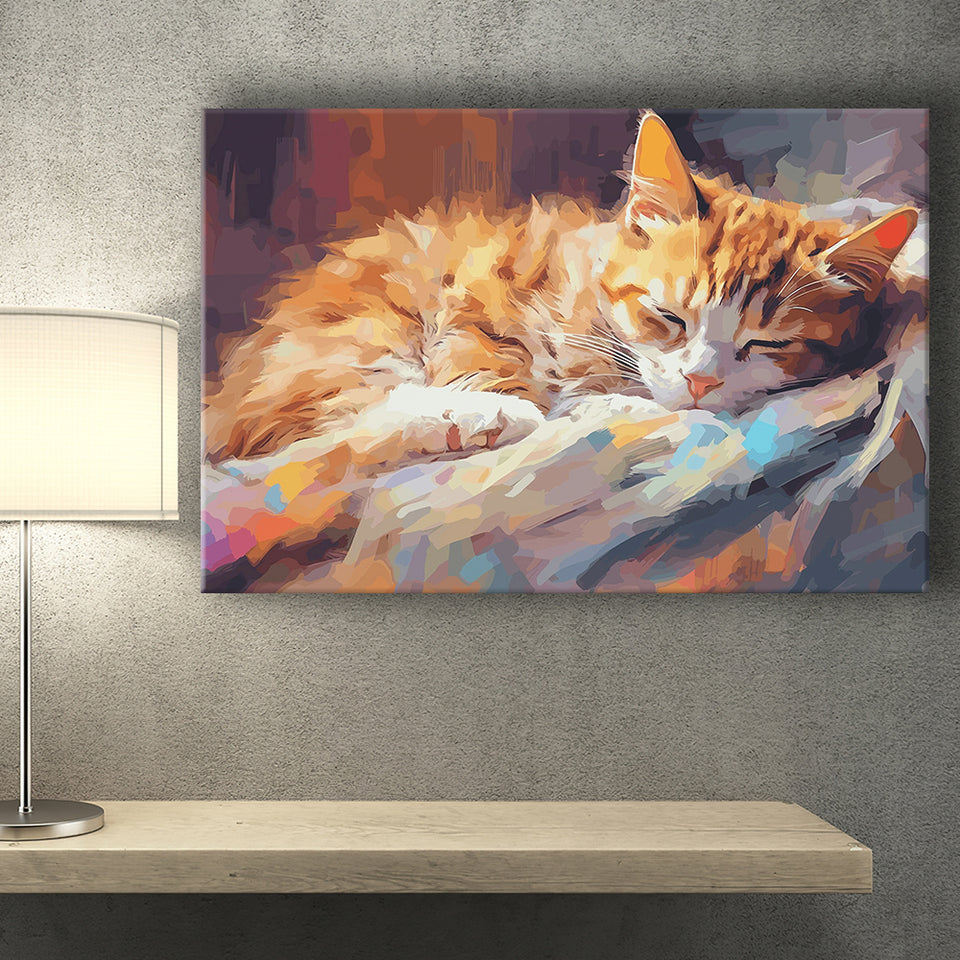 Sleeping Kitty, Sleepy Cat Water Color Painting Canvas, Cat Lover Art Canvas Prints Wall Art, Home Living Room Decor, Large Canvas