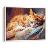 Sleeping Kitty, Sleepy Cat Water Color Painting Canvas, Cat Lover Art Framed Canvas Prints Wall Art, Floating Frame, Large Canvas