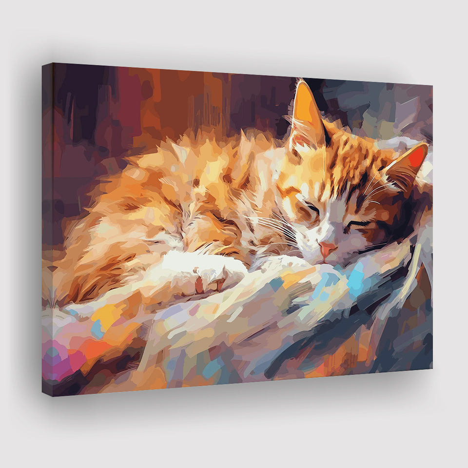 Sleeping Kitty, Sleepy Cat Water Color Painting Canvas, Cat Lover Art Canvas Prints Wall Art, Home Living Room Decor, Large Canvas