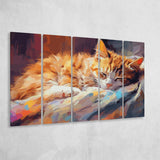 Sleeping Kitty, Sleepy Cat Water Color Painting Canvas, Cat Lover Art, 5 Panel B Canvas Prints Wall Art, Extra Large Canvas Decor