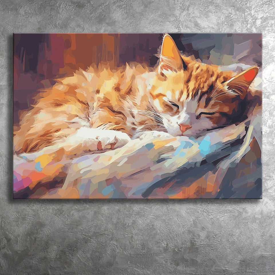 Sleeping Kitty, Sleepy Cat Water Color Painting Canvas, Cat Lover Art Canvas Prints Wall Art, Home Living Room Decor, Large Canvas