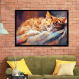 Sleeping Kitty, Sleepy Cat Water Color Painting Canvas, Cat Lover Art Framed Art Prints Wall Decor, Framed Picture, Large Art Prints