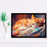 Sleeping Kitty, Sleepy Cat Water Color Painting Canvas, Cat Lover Art Framed Art Prints Wall Decor, Framed Picture, Large Art Prints