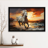Sliver Horse Running In The Sunrise V4 Framed Canvas Prints Wall Art Home Decor, Painting Canvas, Floating Frame