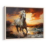 Sliver Horse Running In The Sunrise V4 Framed Canvas Prints Wall Art Home Decor, Painting Canvas, Floating Frame